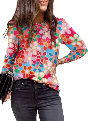Κανονικά Polka Dots Tops Crewneck Μακρύ μανίκι πουκάμισα ελαφρύ χαλαρό πουλόβερ