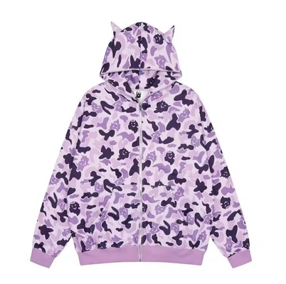 Όλο πάνω από την εκτύπωση oversize Hoodie βαμβάκι Zip Up Sweatshirt αντι ρυτίδες