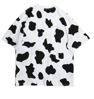 Γυναικεία βραχίονες στρογγυλό λαιμό Colorblock Cow Print Summer Casual Oversized T Shirt T-Tops
